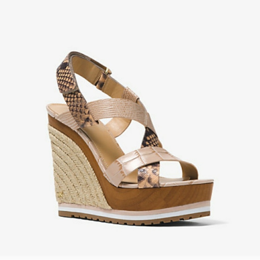 MICHAEL Michael Kors Cream and Brown Wedge Sandals